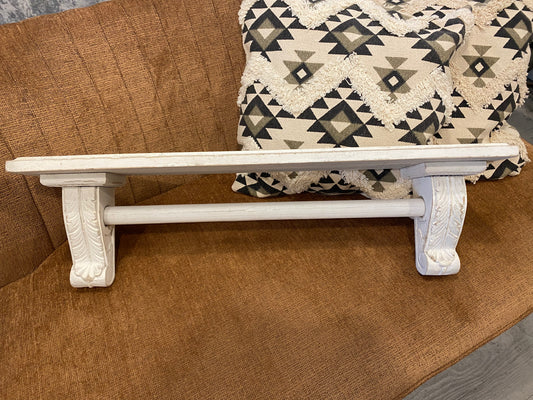 Distressed White Wood Shelf With Towel Wood Rod