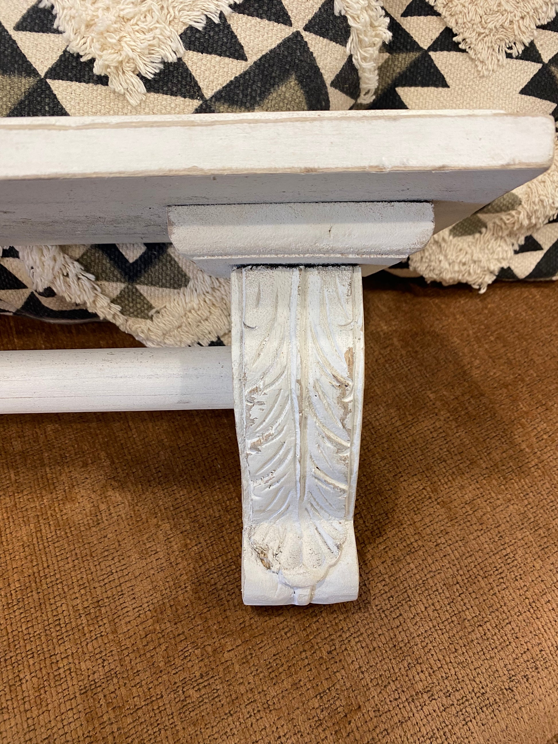 Distressed White Wood Shelf With Towel Wood Rod