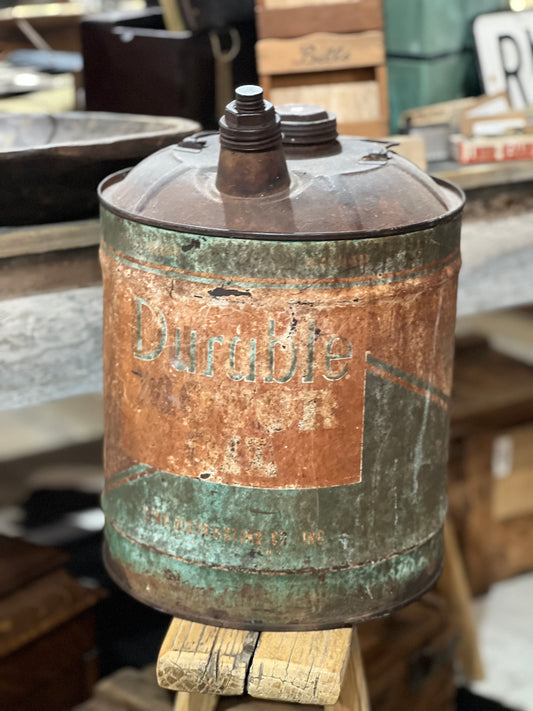 Vintage "Durable" Brand 5-Gallon Green Industrial Oil &amp; Gas Can
