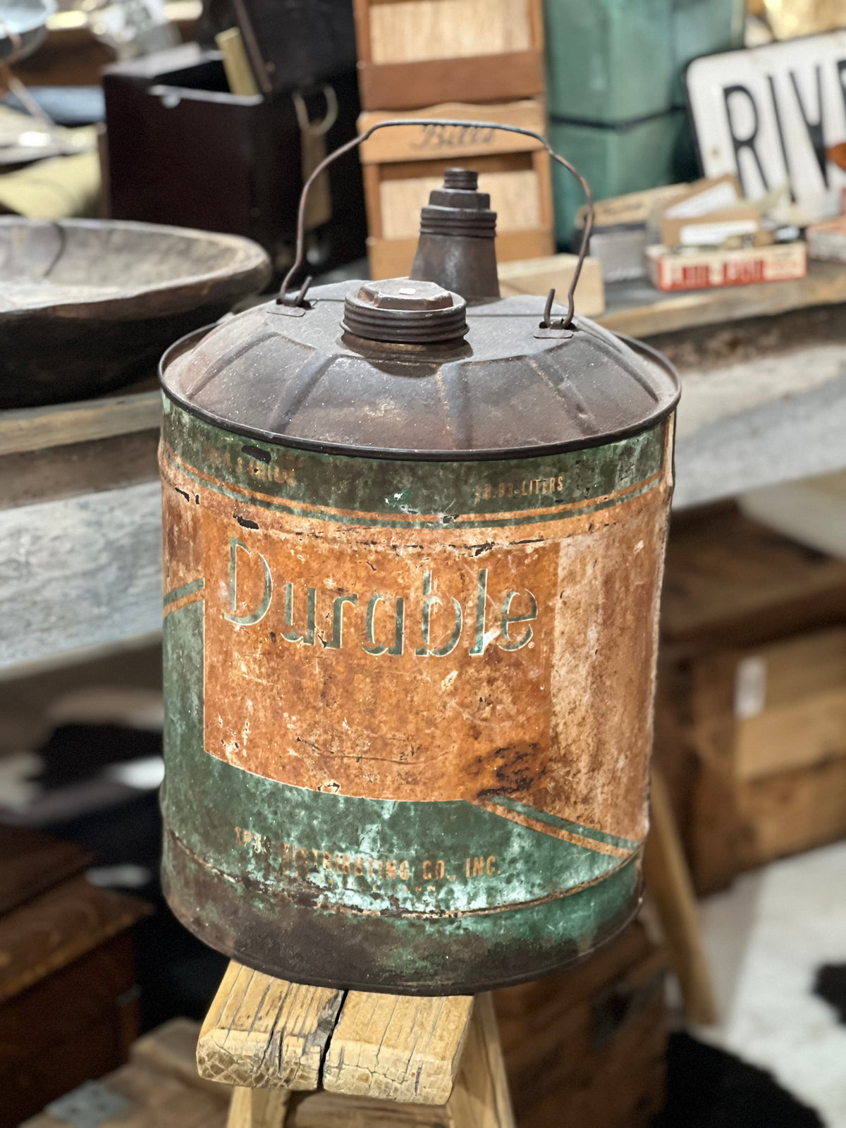 Vintage "Durable" Brand 5-Gallon Green Industrial Oil &amp; Gas Can