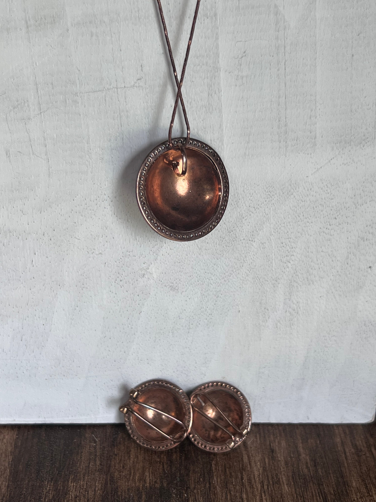 Vintage Rose Gold Vermeil Dome Halo Necklace &amp; Earring Set – 925 Sterling Silver