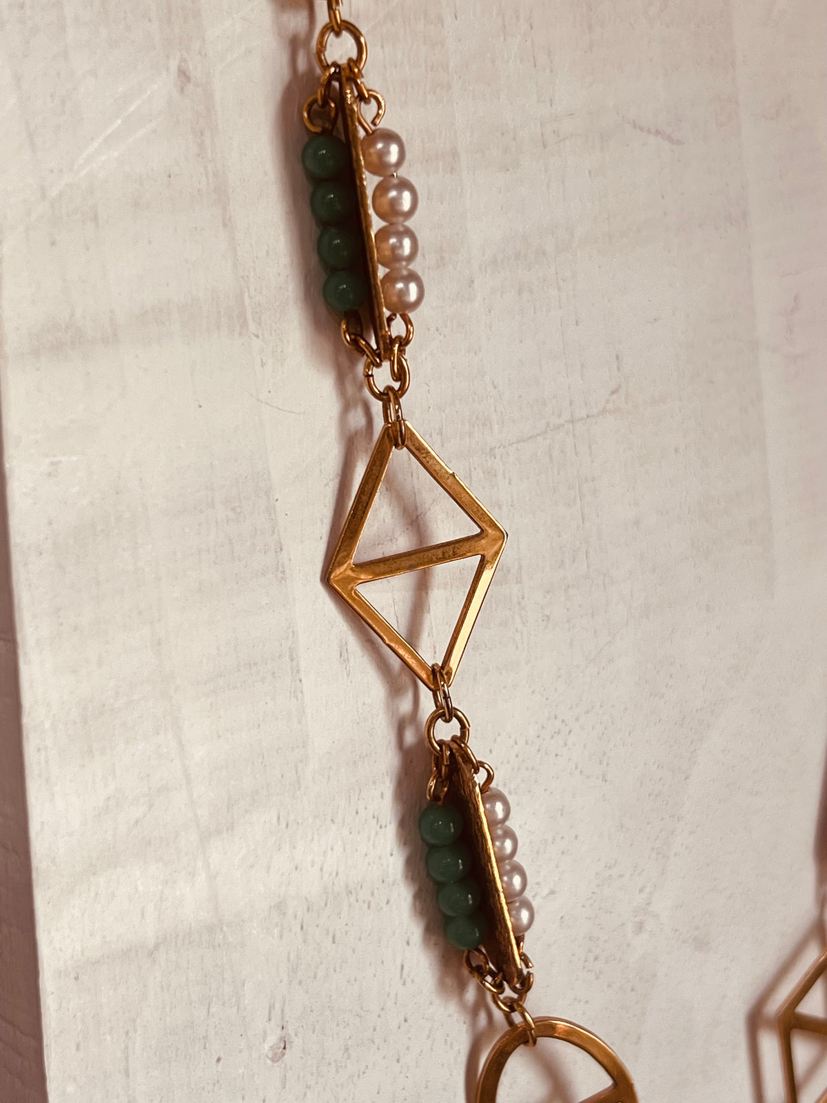 Mid-Century Modernist Openwork Geometric Jewelry Set: 28" Necklace & 2" Dangle Earrings