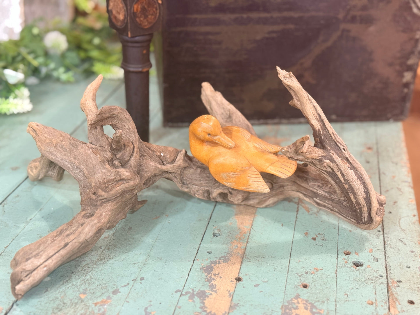 Carved Duck on Driftwood