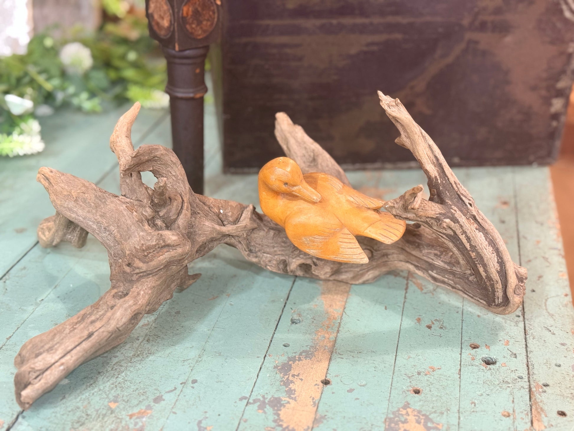 Carved Duck on Driftwood