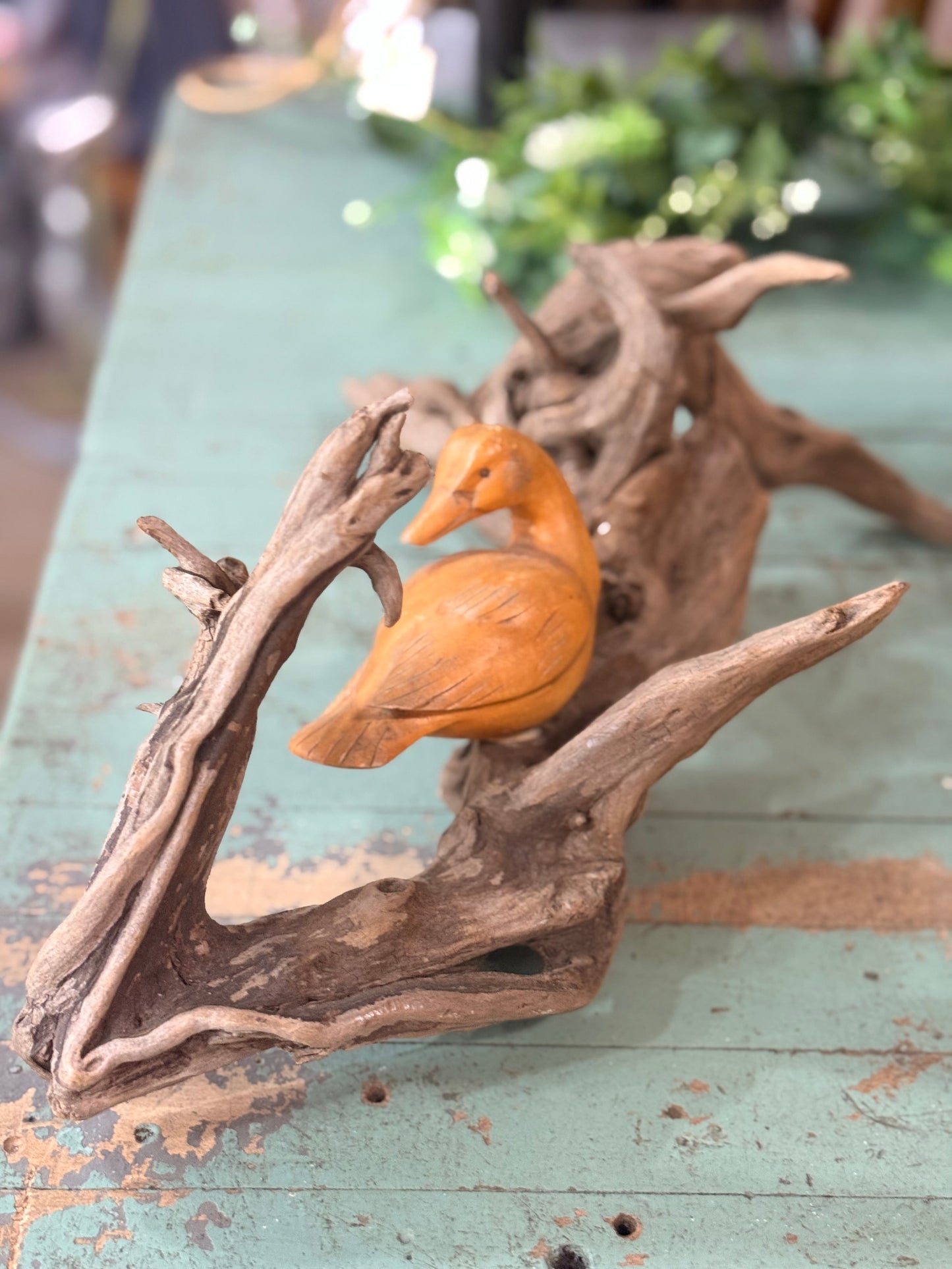 Carved Duck on Driftwood