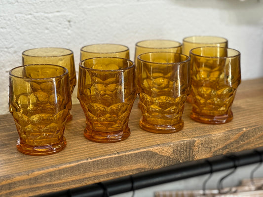 Set of 8 Amber Anchor Hocking Tumblers