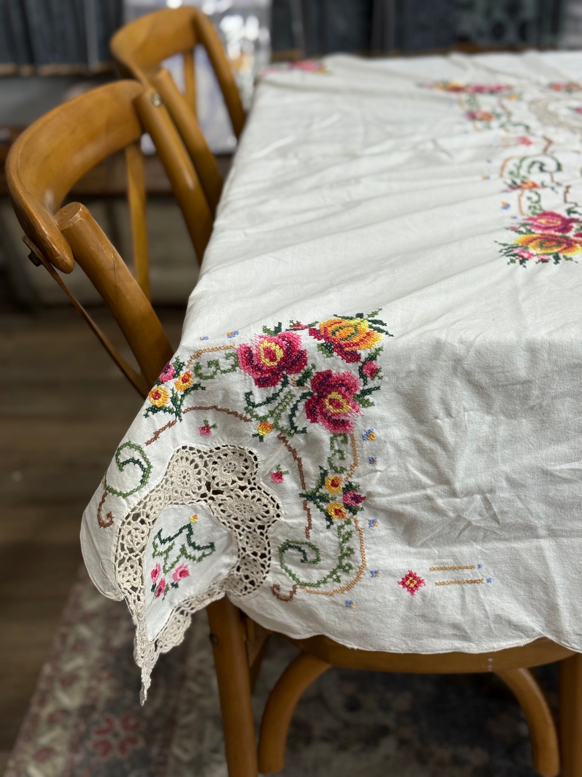 Cross Stitch & Lace Tablecloth