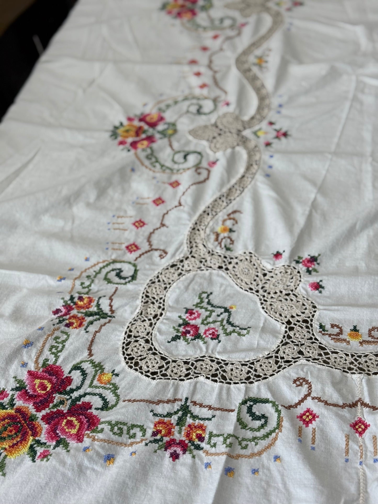 Cross Stitch & Lace Tablecloth