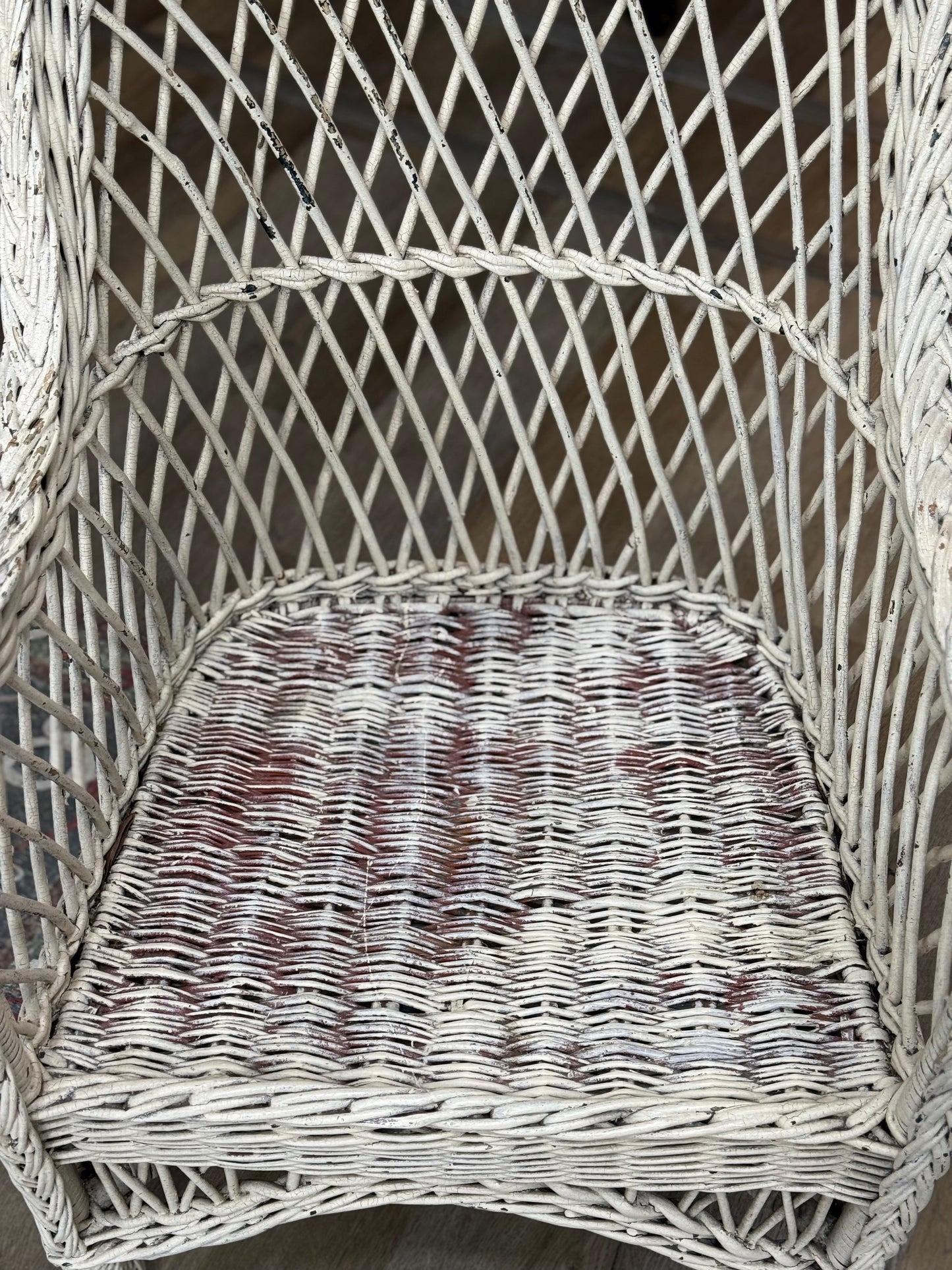 Vintage White Wicker Chair with Cushion