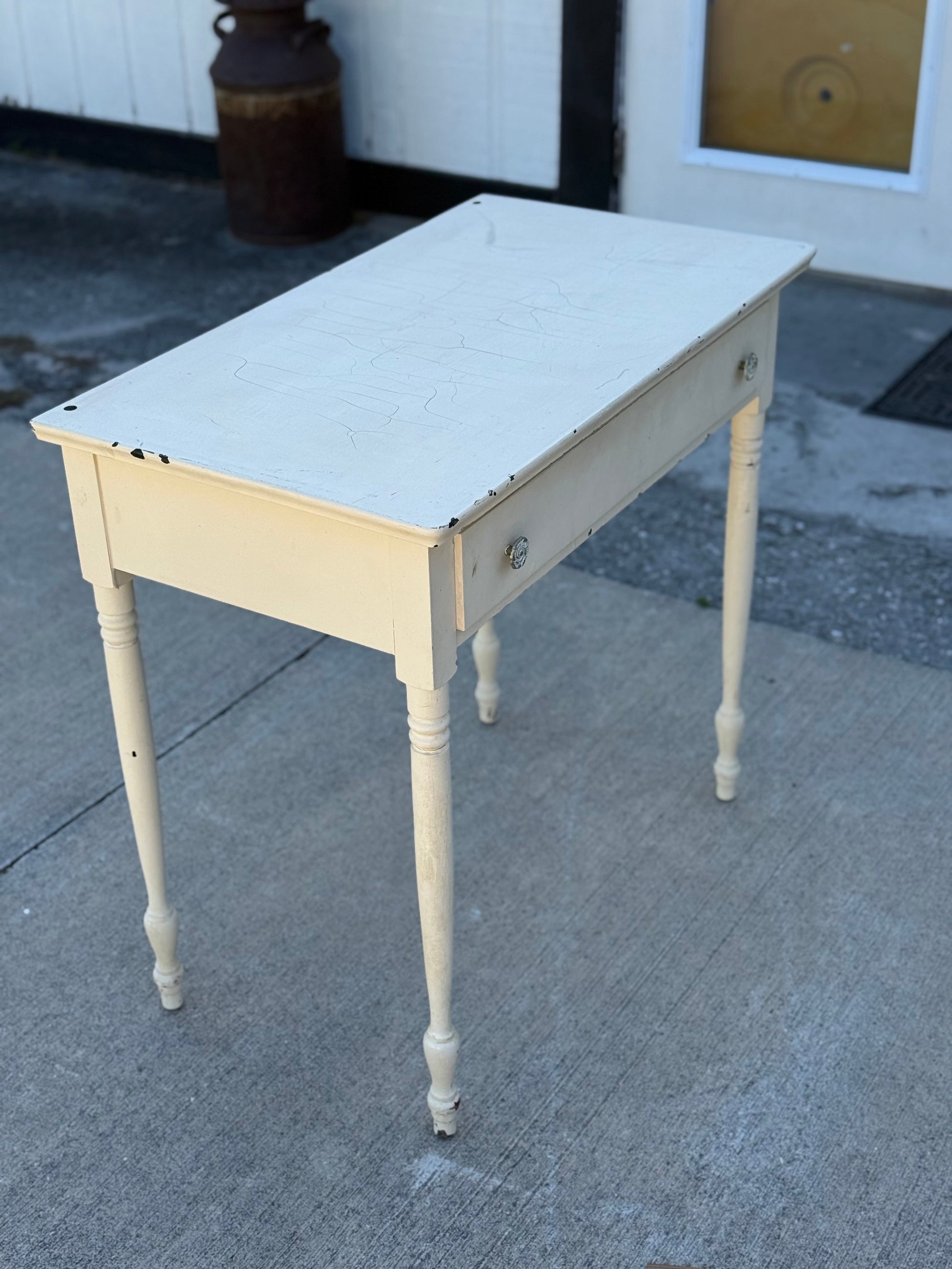 Vintage Cream Vanity or Desk with one Drawer