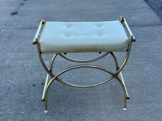 Mid-Century Modern Brass & White Vanity Seat