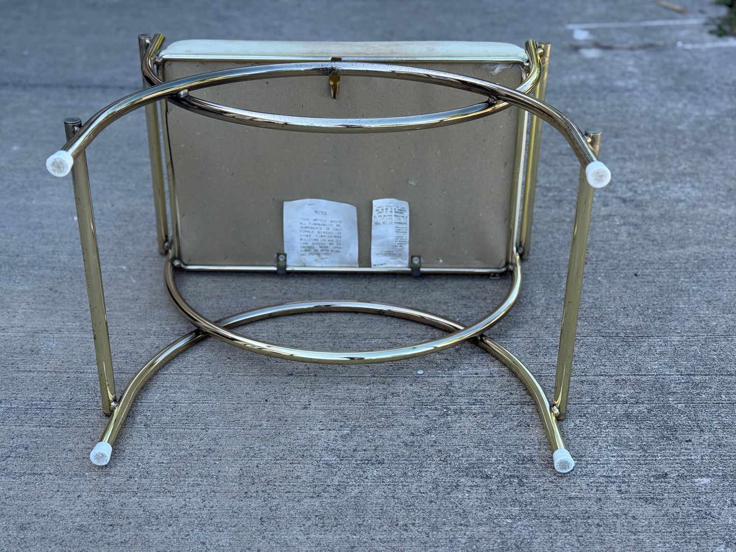 Mid-Century Modern Brass & White Vanity Seat