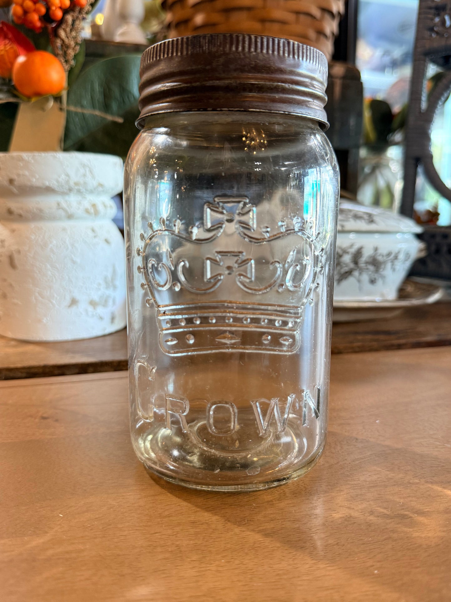 Vintage Canadian Crown Glass Fruit Jar with Glass Lid – c. 1930s–40s The Mustard Seed Collection, The Seed