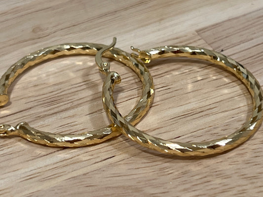 Gold Filled Diamond Cut Thin Continuous Hoop Earrings