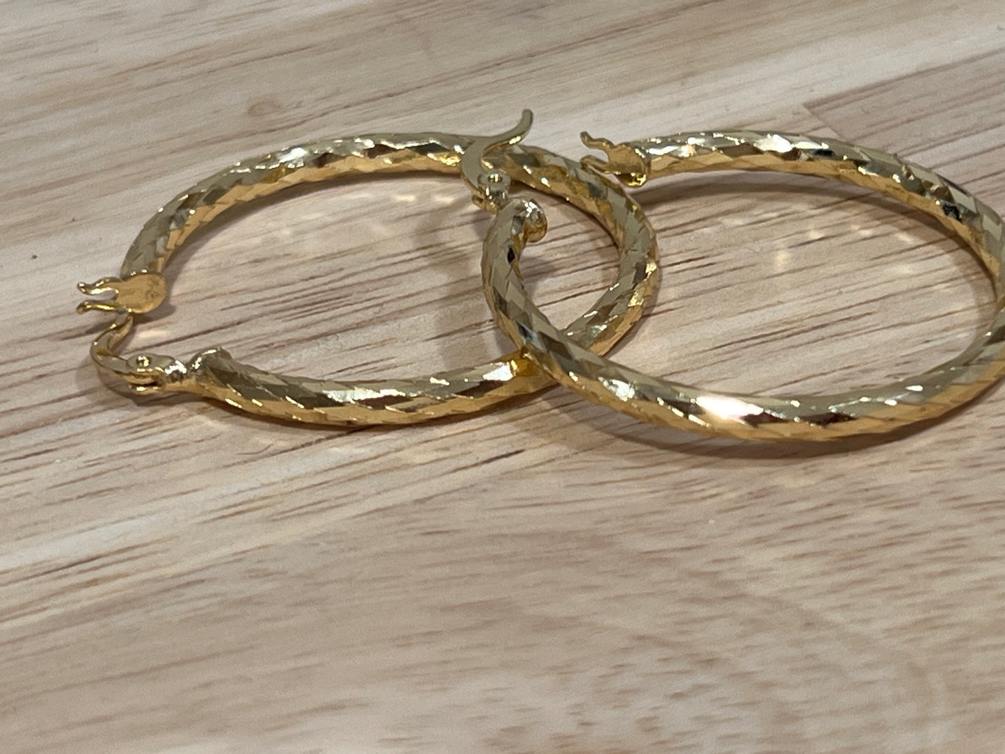 Gold Filled Diamond Cut Thin Continuous Hoop Earrings