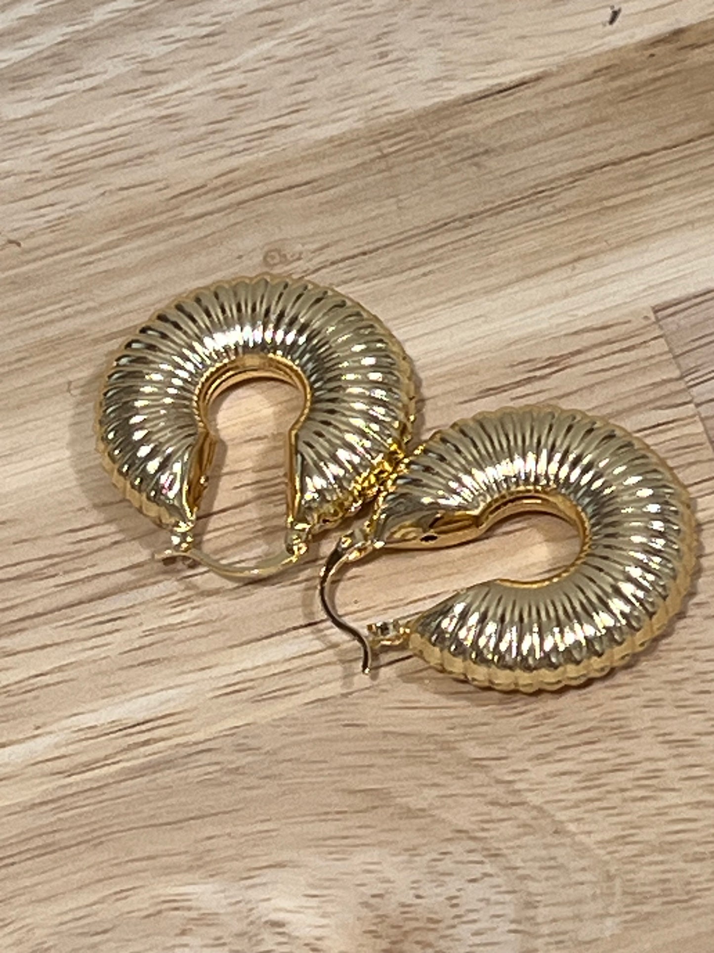 Gold Filled Small Hoop Ribbed Polished Finish Earrings