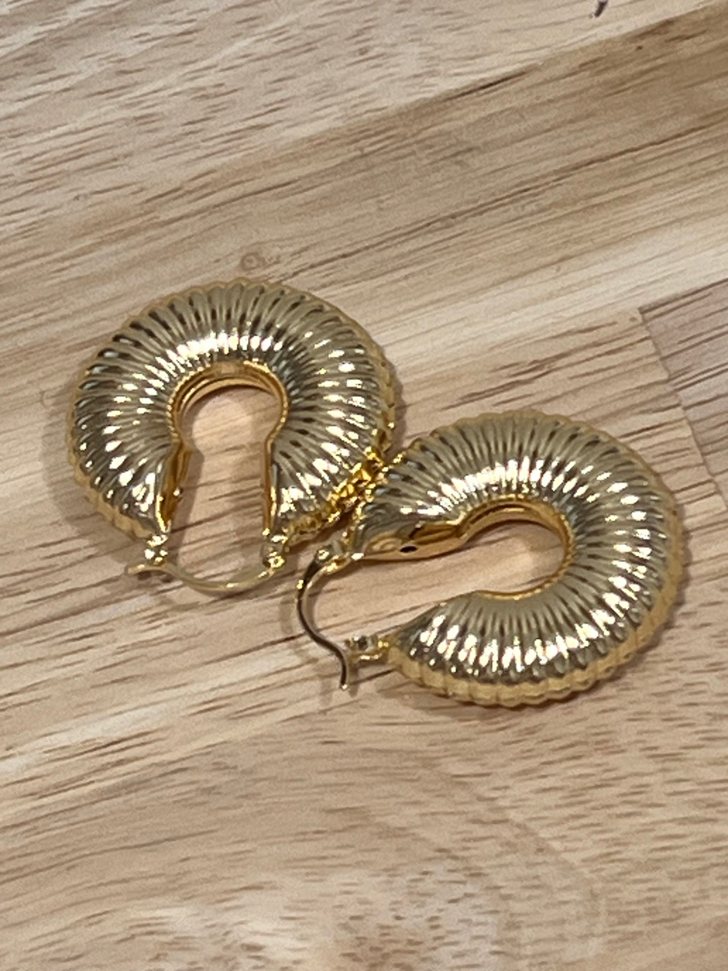 Gold Filled Small Hoop Ribbed Polished Finish Earrings