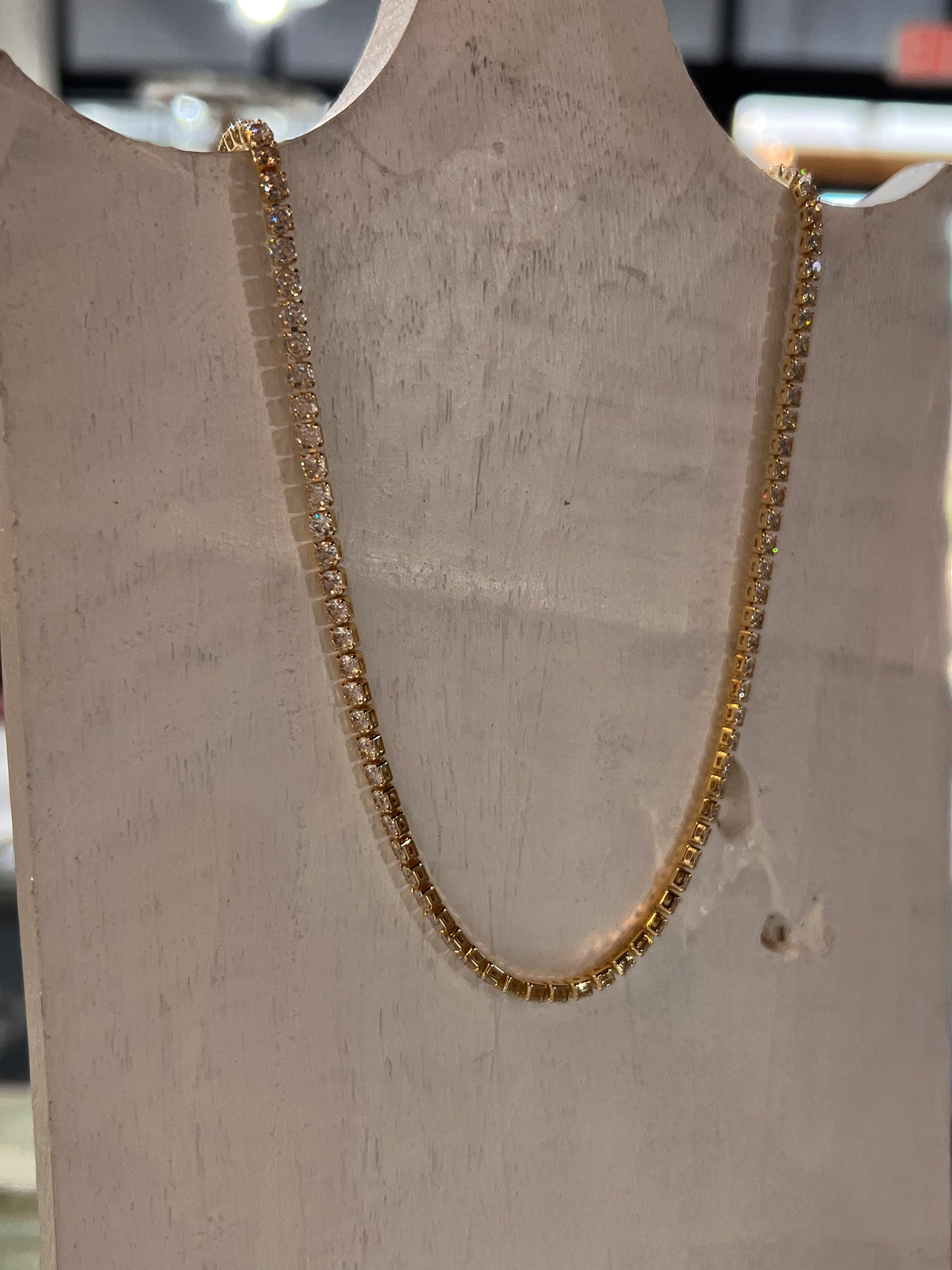 Gold Filled Rhinestone Necklace 14"