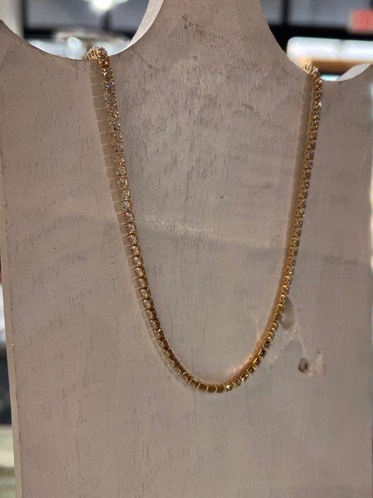 Gold Filled Rhinestone Necklace 14"