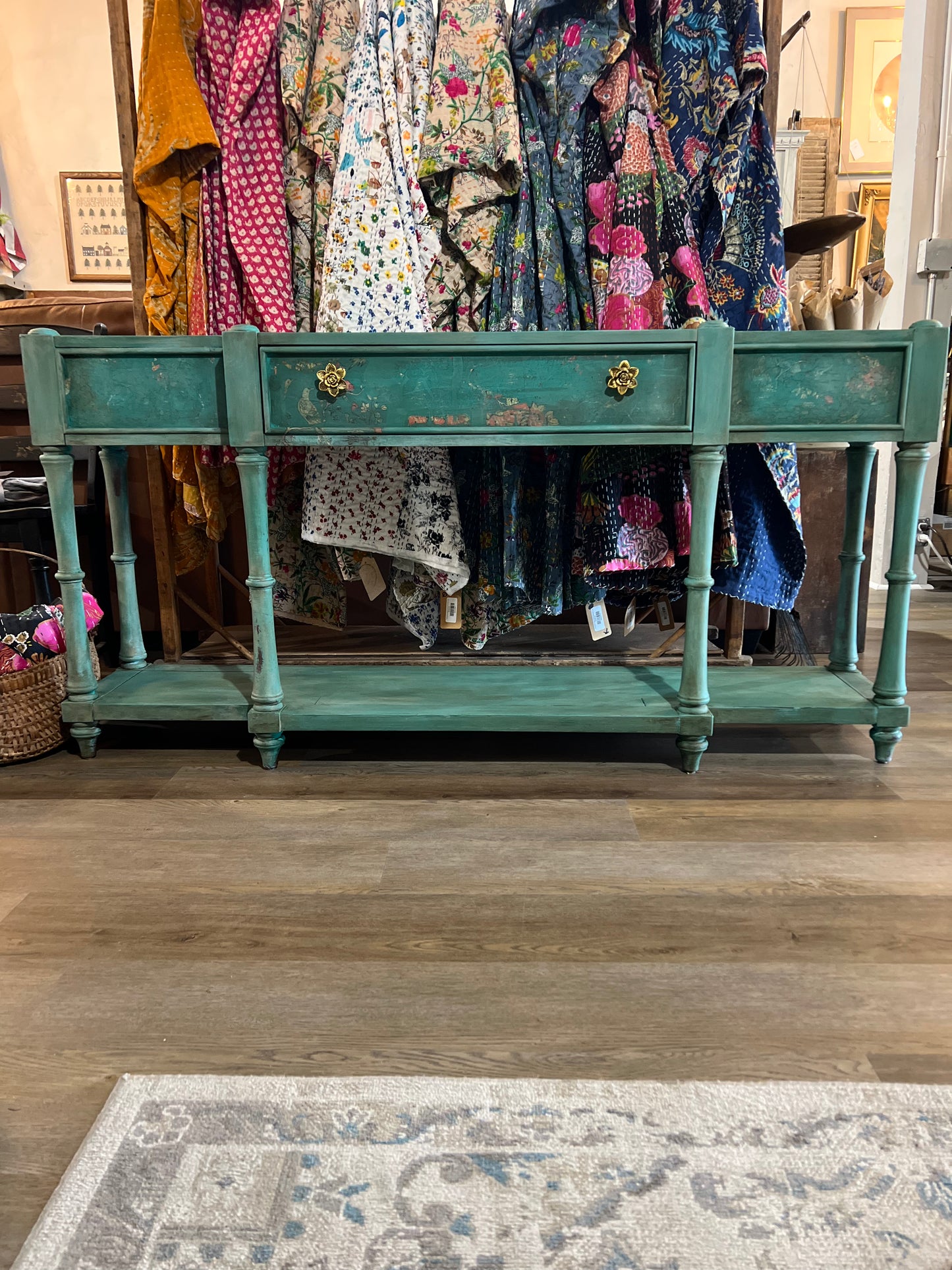 Painted Console with Drawer and Open Shelf