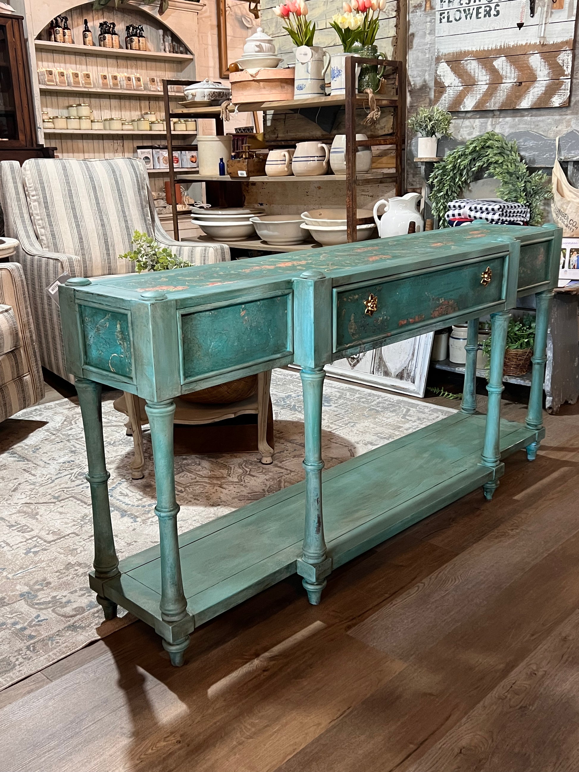 Painted Console with Drawer and Open Shelf