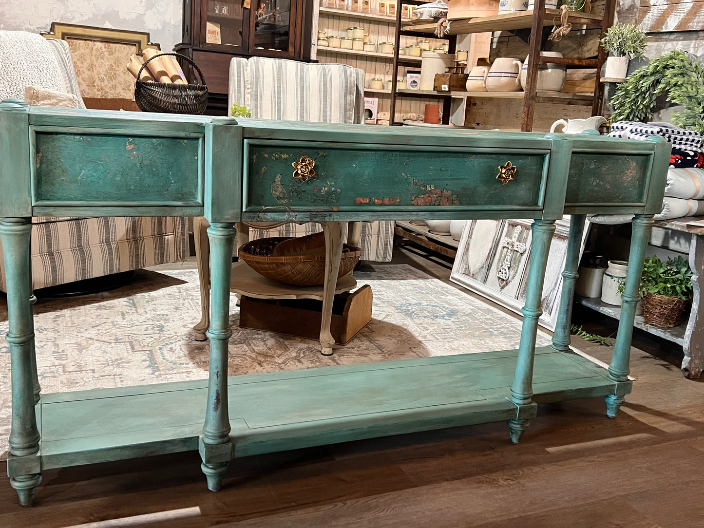 Painted Console with Drawer and Open Shelf
