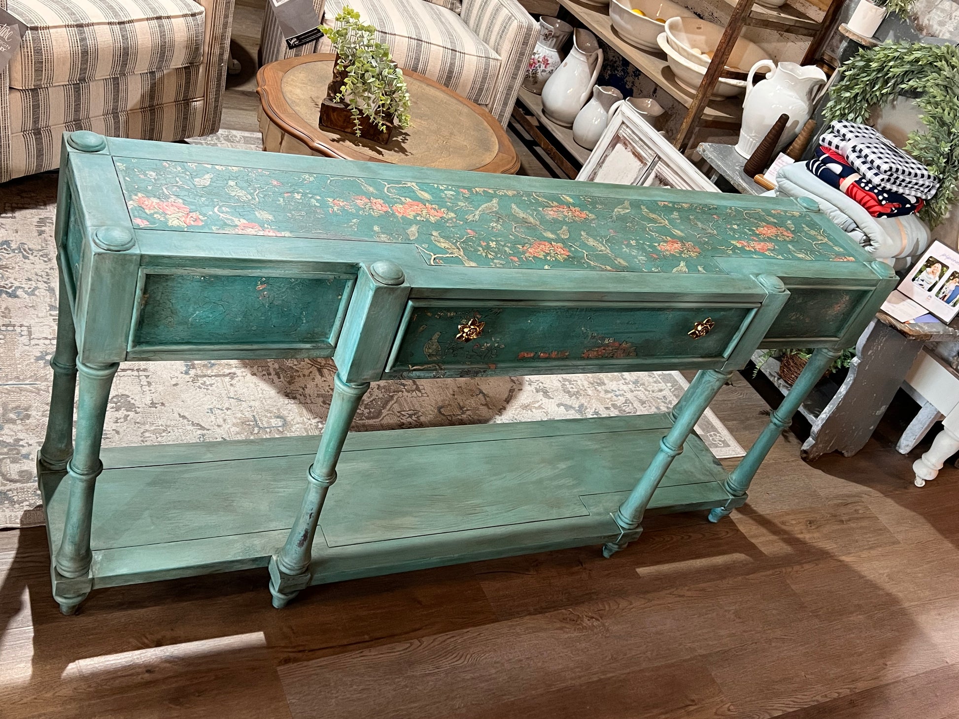 Painted Console with Drawer and Open Shelf