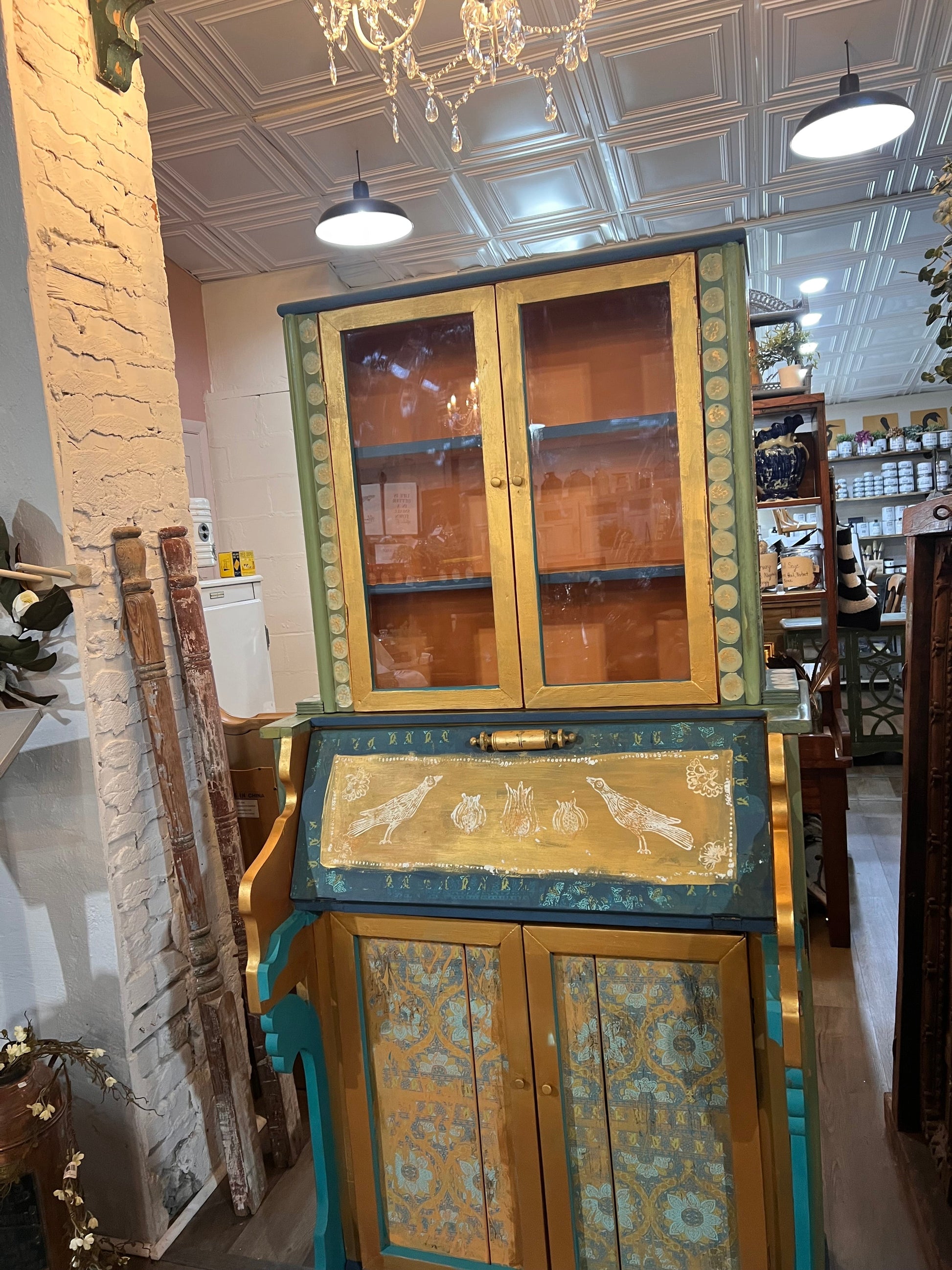 Custom Hand Painted & Handmade Vintage Pine Secretary
