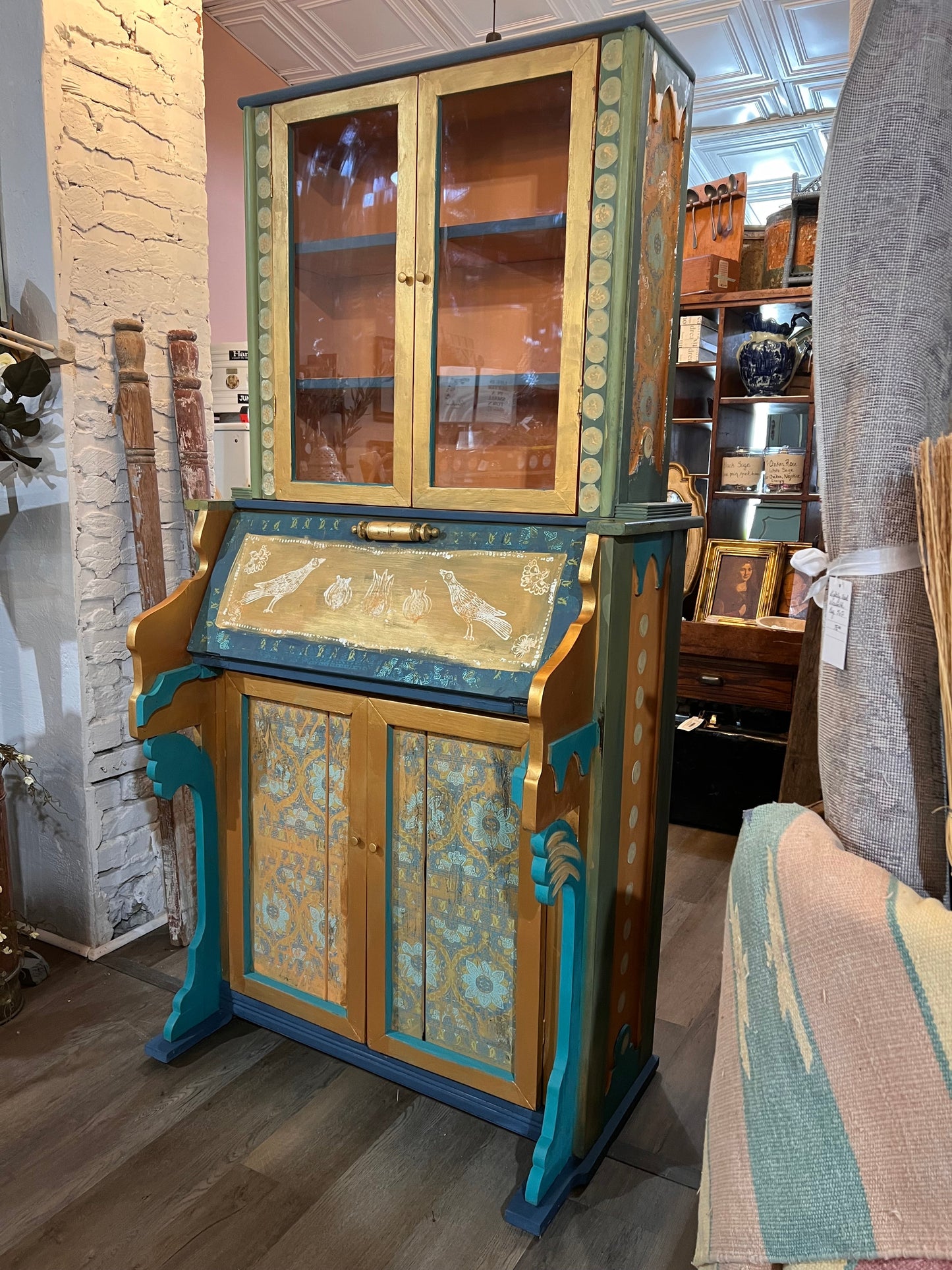 Custom Hand Painted & Handmade Vintage Pine Secretary