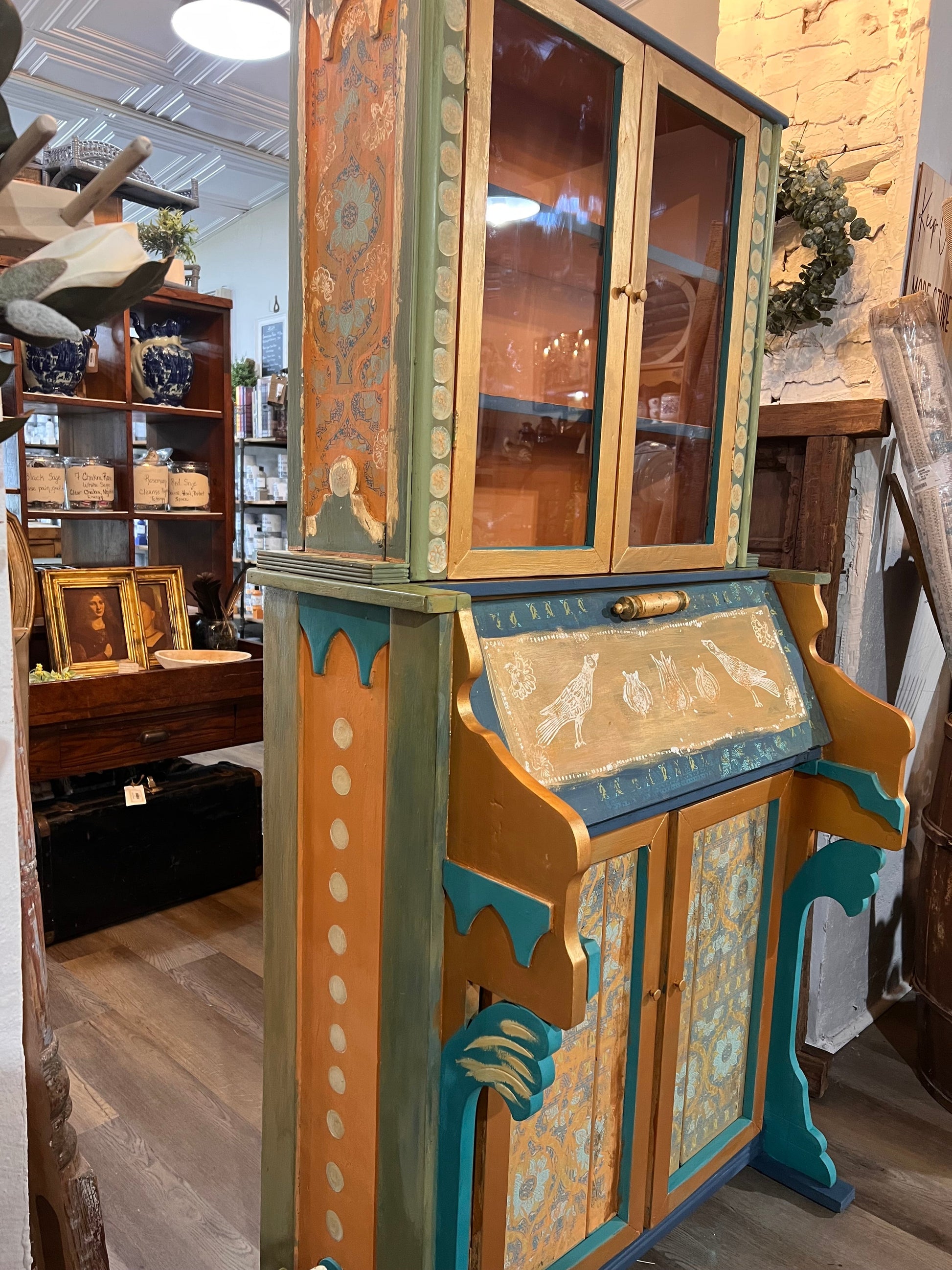 Custom Hand Painted & Handmade Vintage Pine Secretary