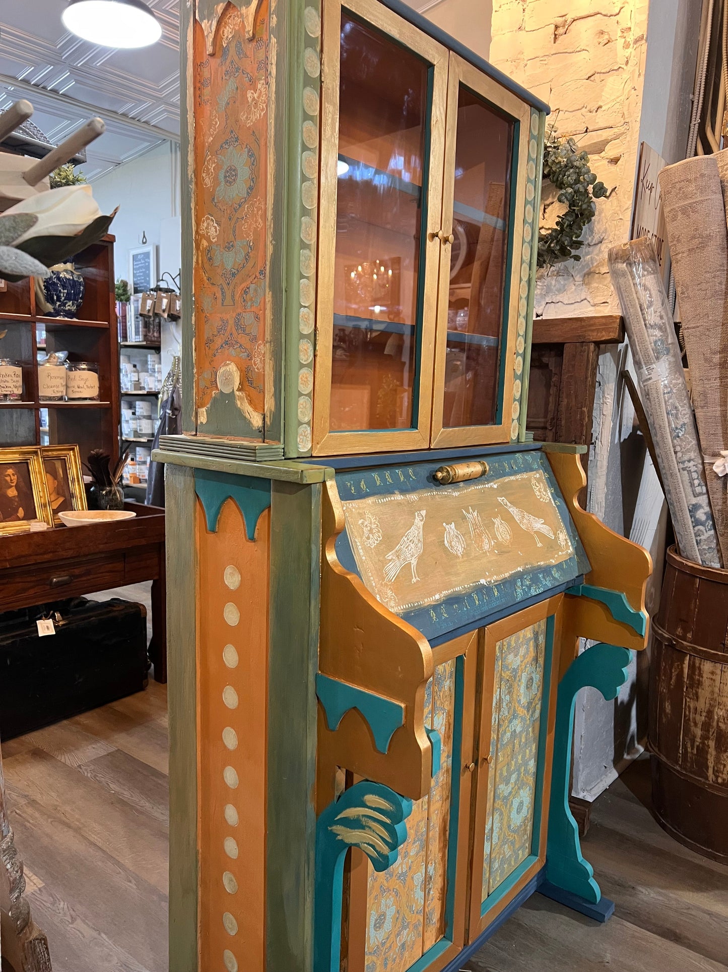 Custom Hand Painted & Handmade Vintage Pine Secretary