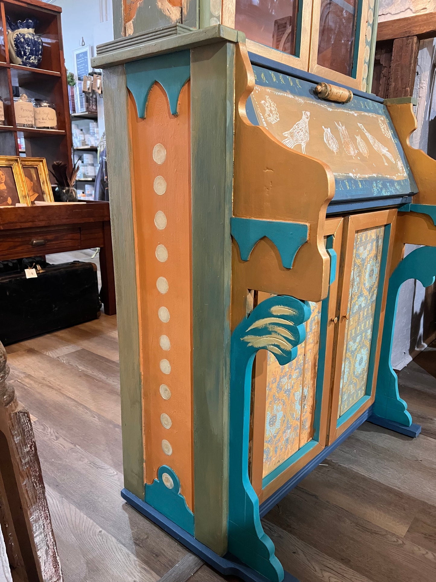 Custom Hand Painted & Handmade Vintage Pine Secretary