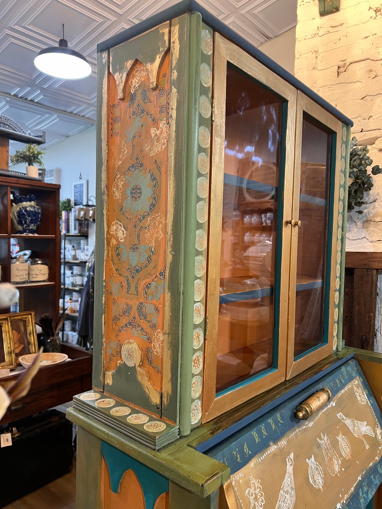 Custom Hand Painted & Handmade Vintage Pine Secretary