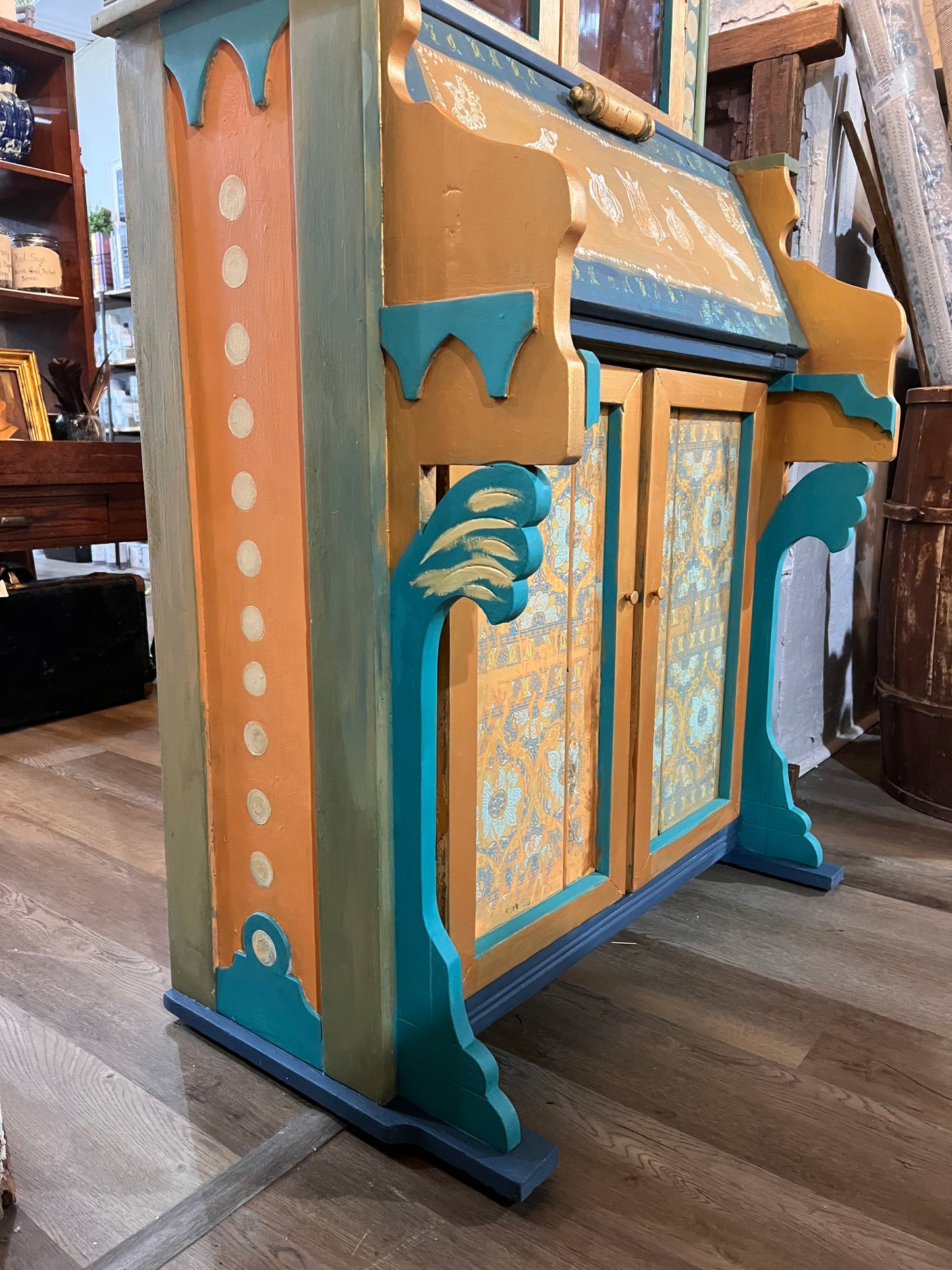 Custom Hand Painted & Handmade Vintage Pine Secretary