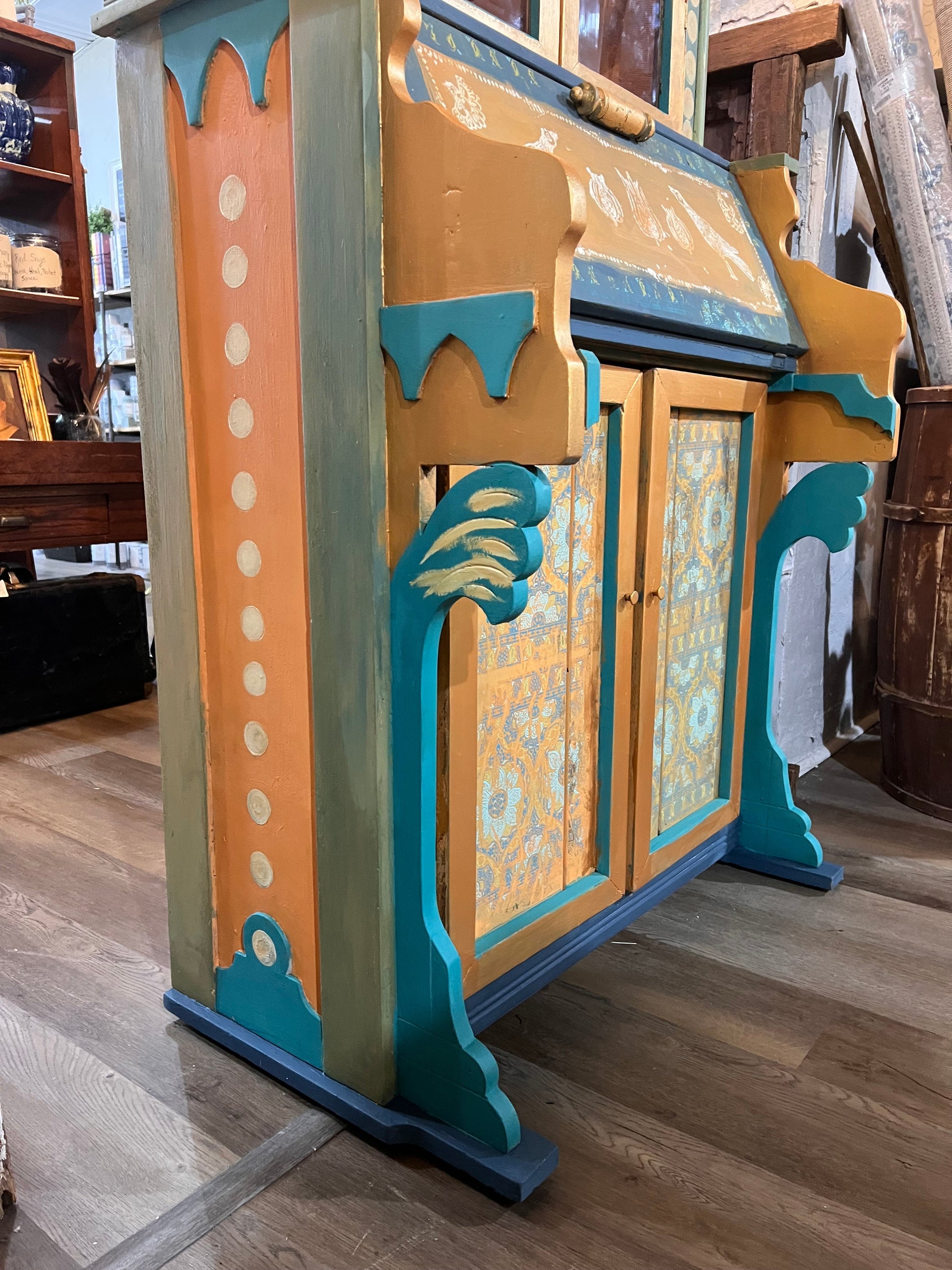Custom Hand Painted & Handmade Vintage Pine Secretary
