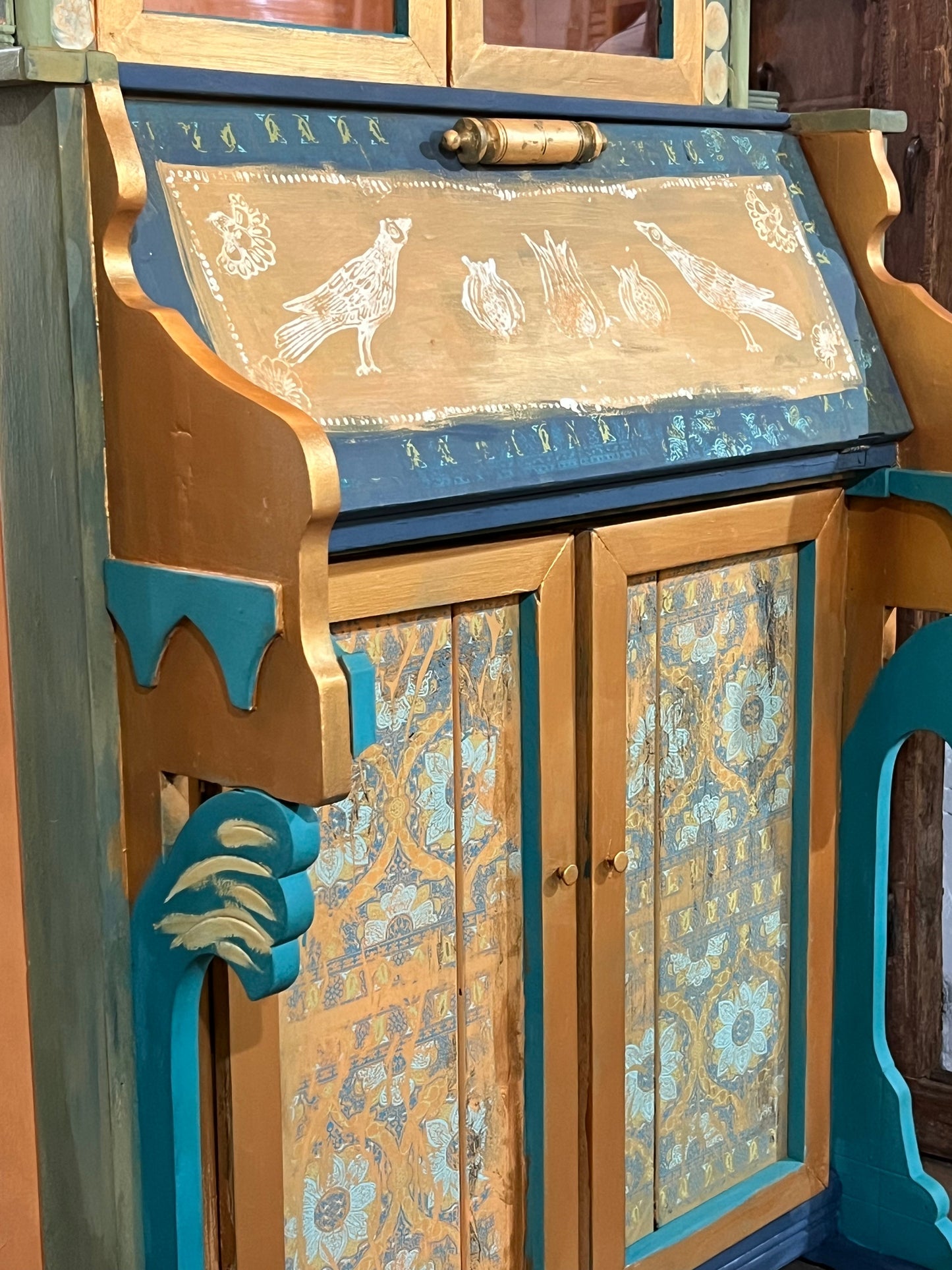 Custom Hand Painted & Handmade Vintage Pine Secretary