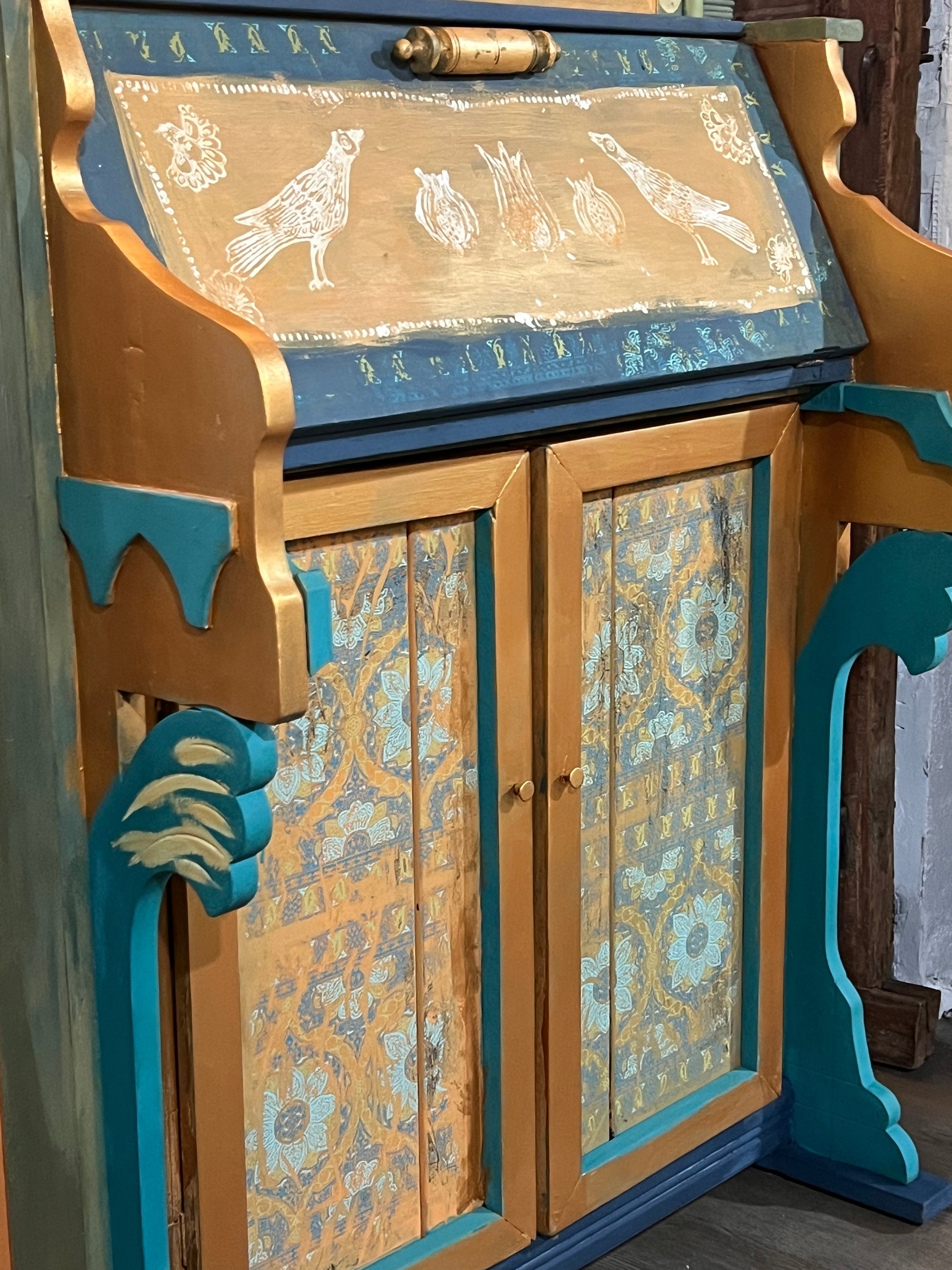 Custom Hand Painted & Handmade Vintage Pine Secretary