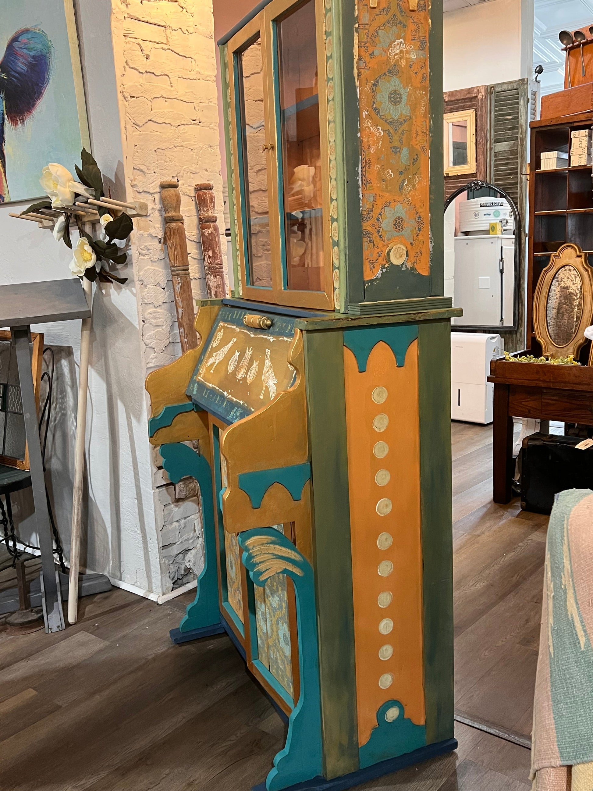 Custom Hand Painted & Handmade Vintage Pine Secretary