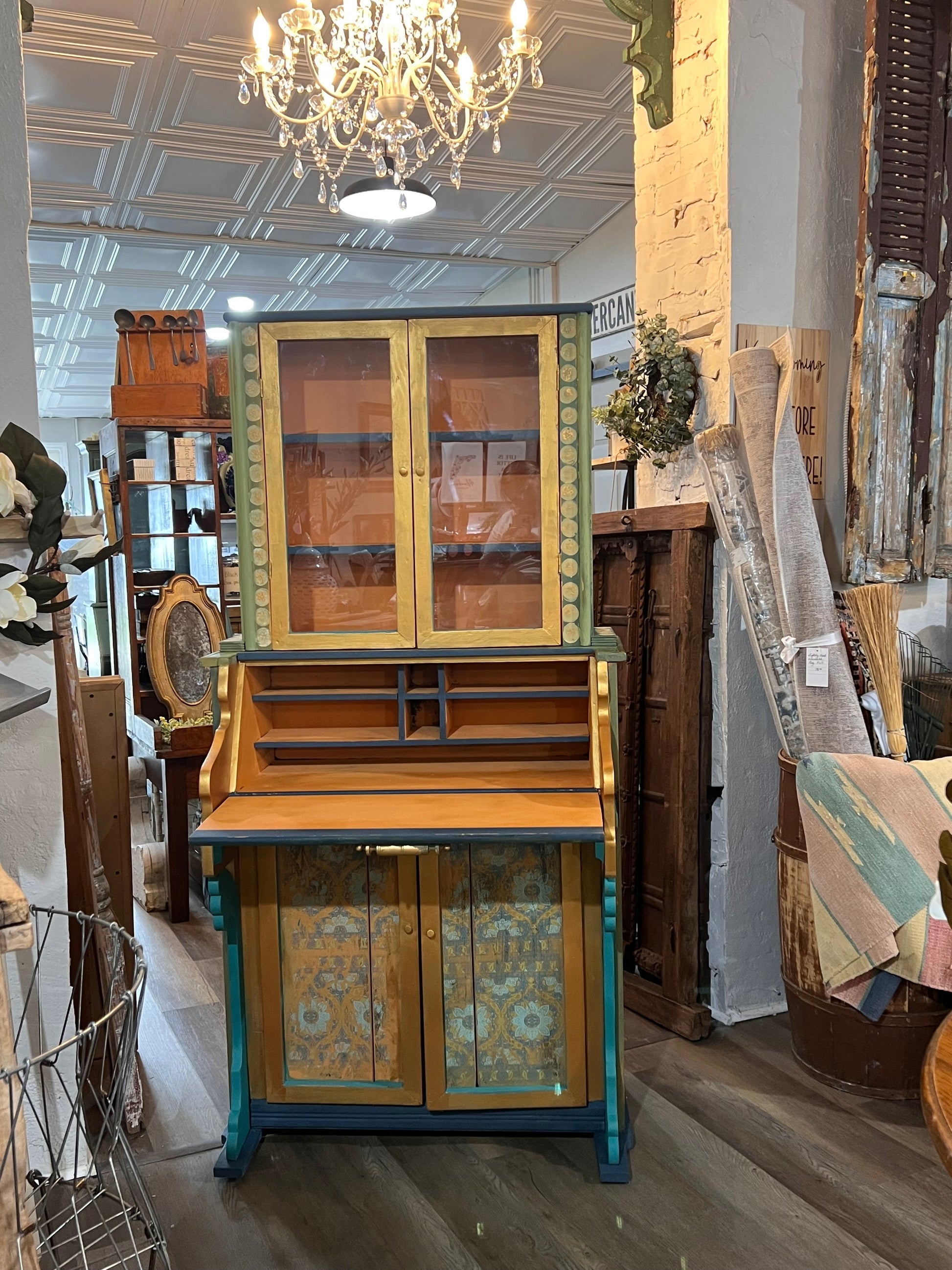 Custom Hand Painted & Handmade Vintage Pine Secretary