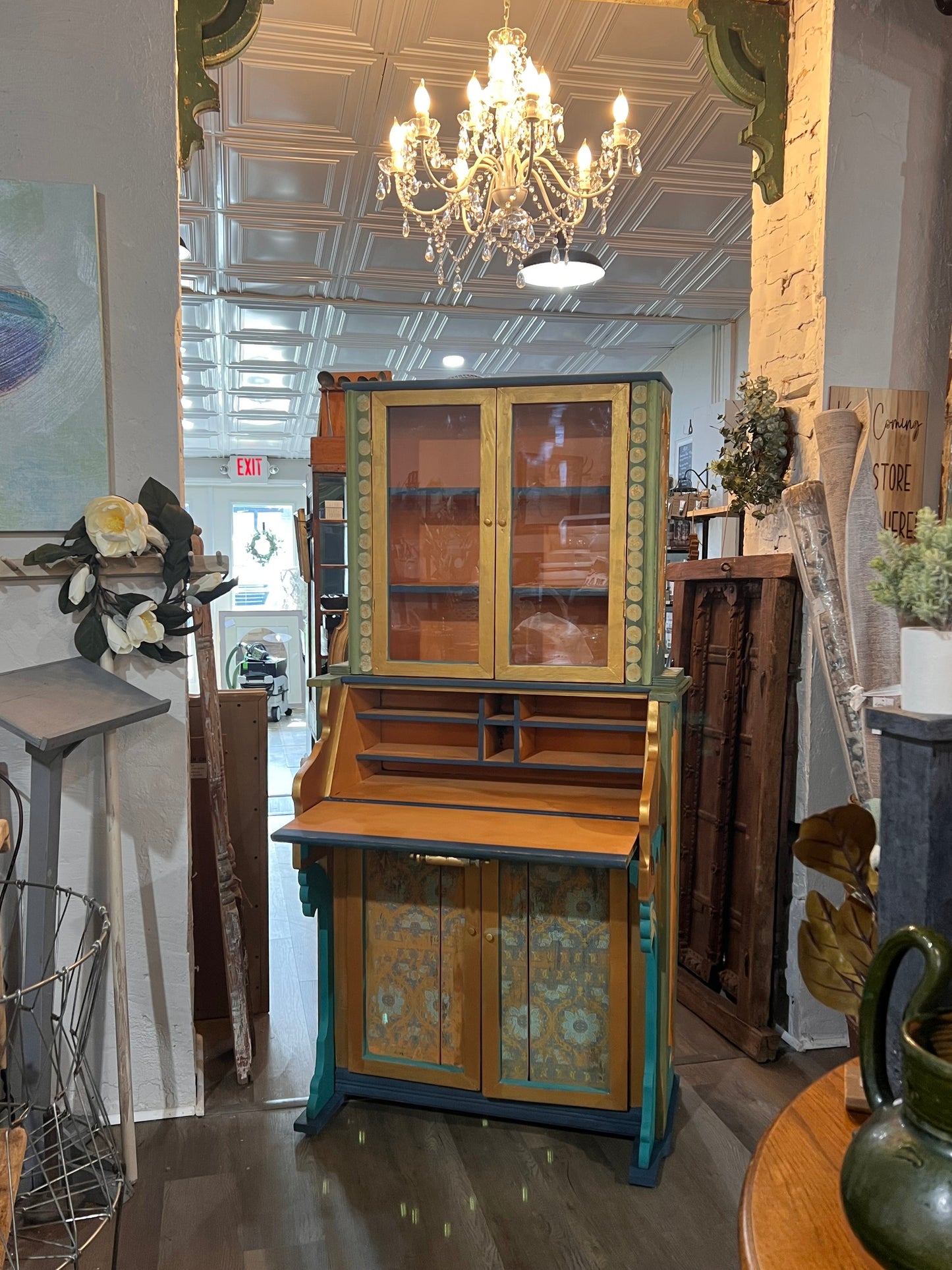 Custom Hand Painted & Handmade Vintage Pine Secretary