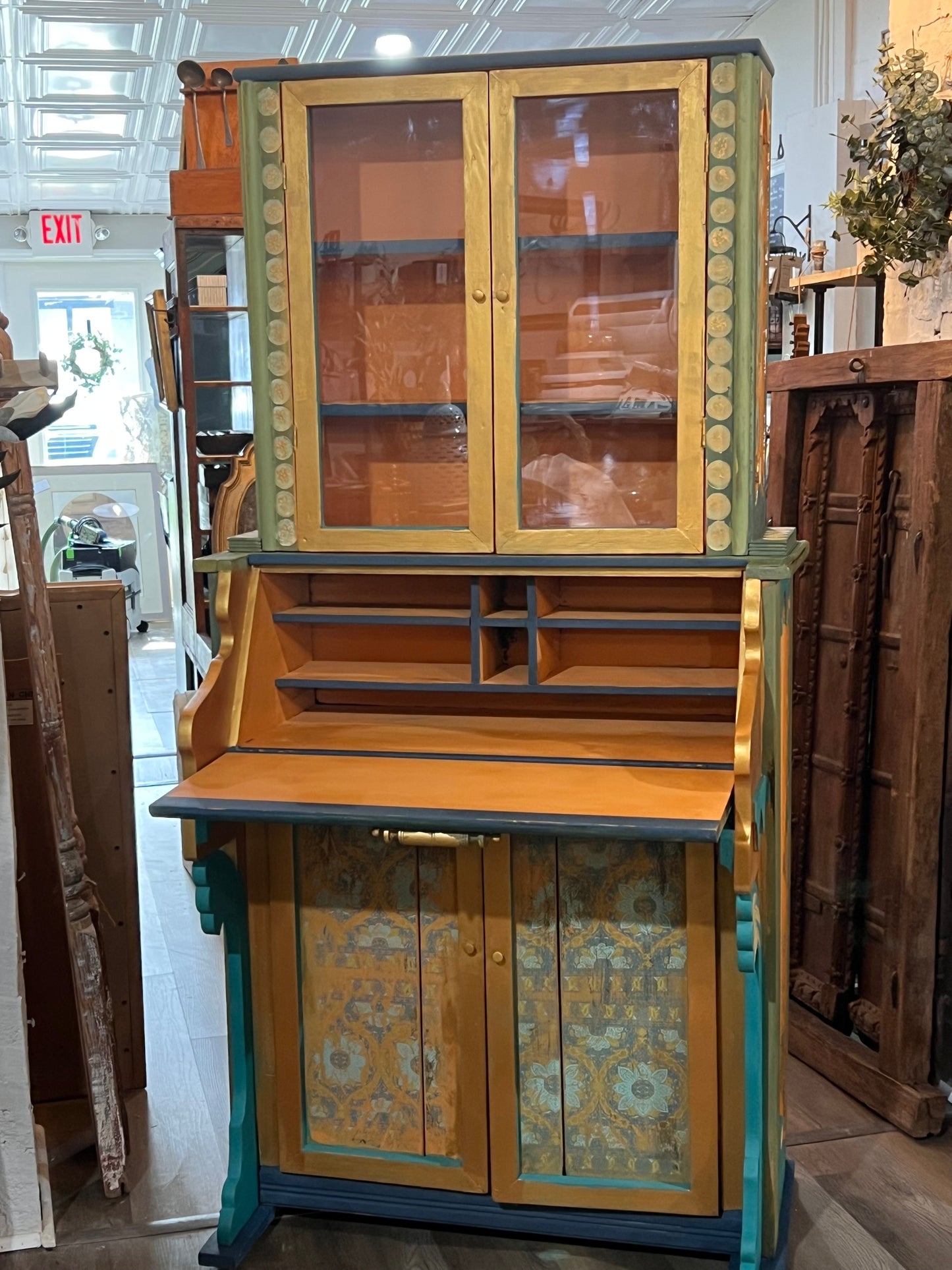 Custom Hand Painted & Handmade Vintage Pine Secretary