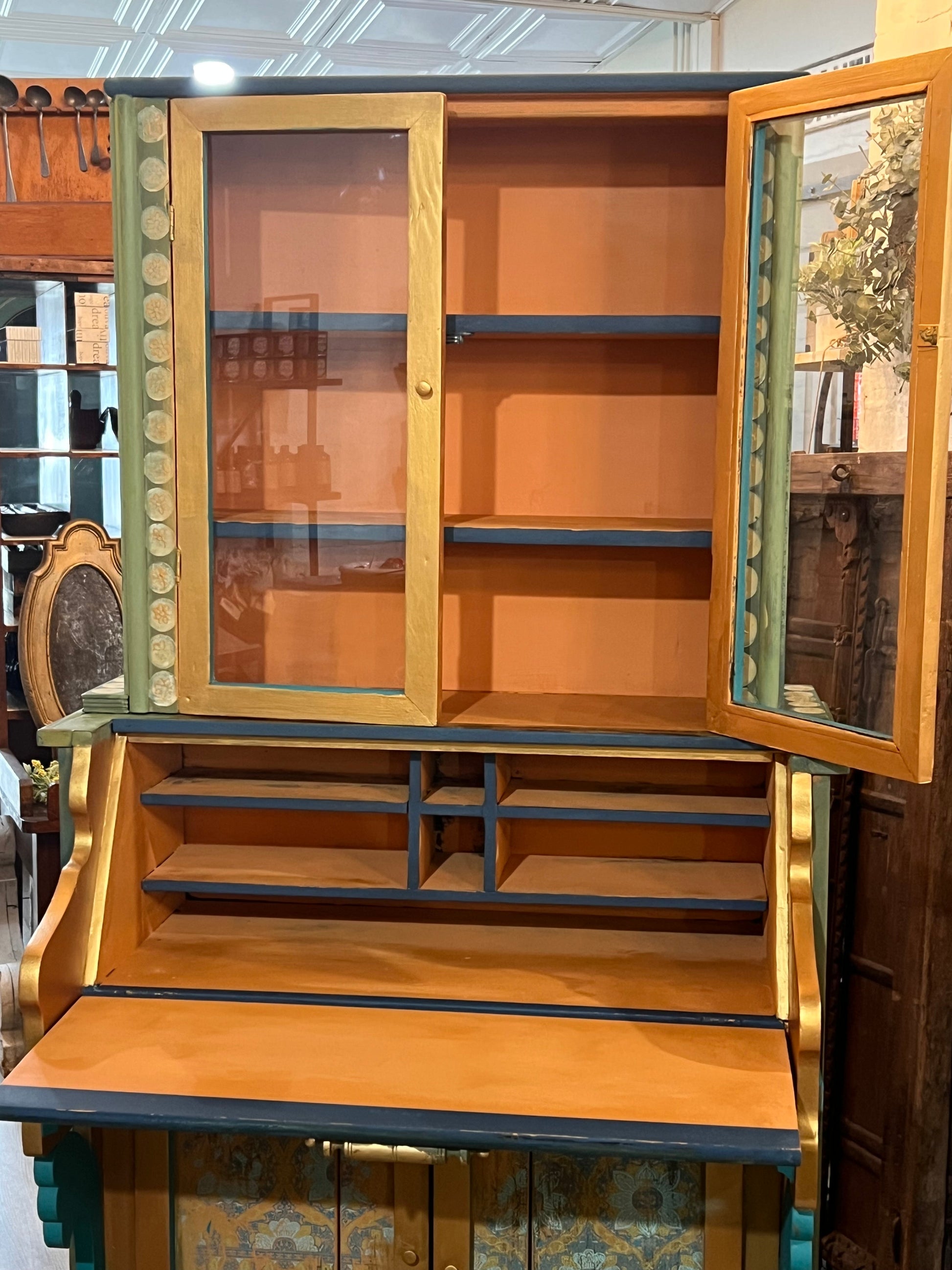 Custom Hand Painted & Handmade Vintage Pine Secretary