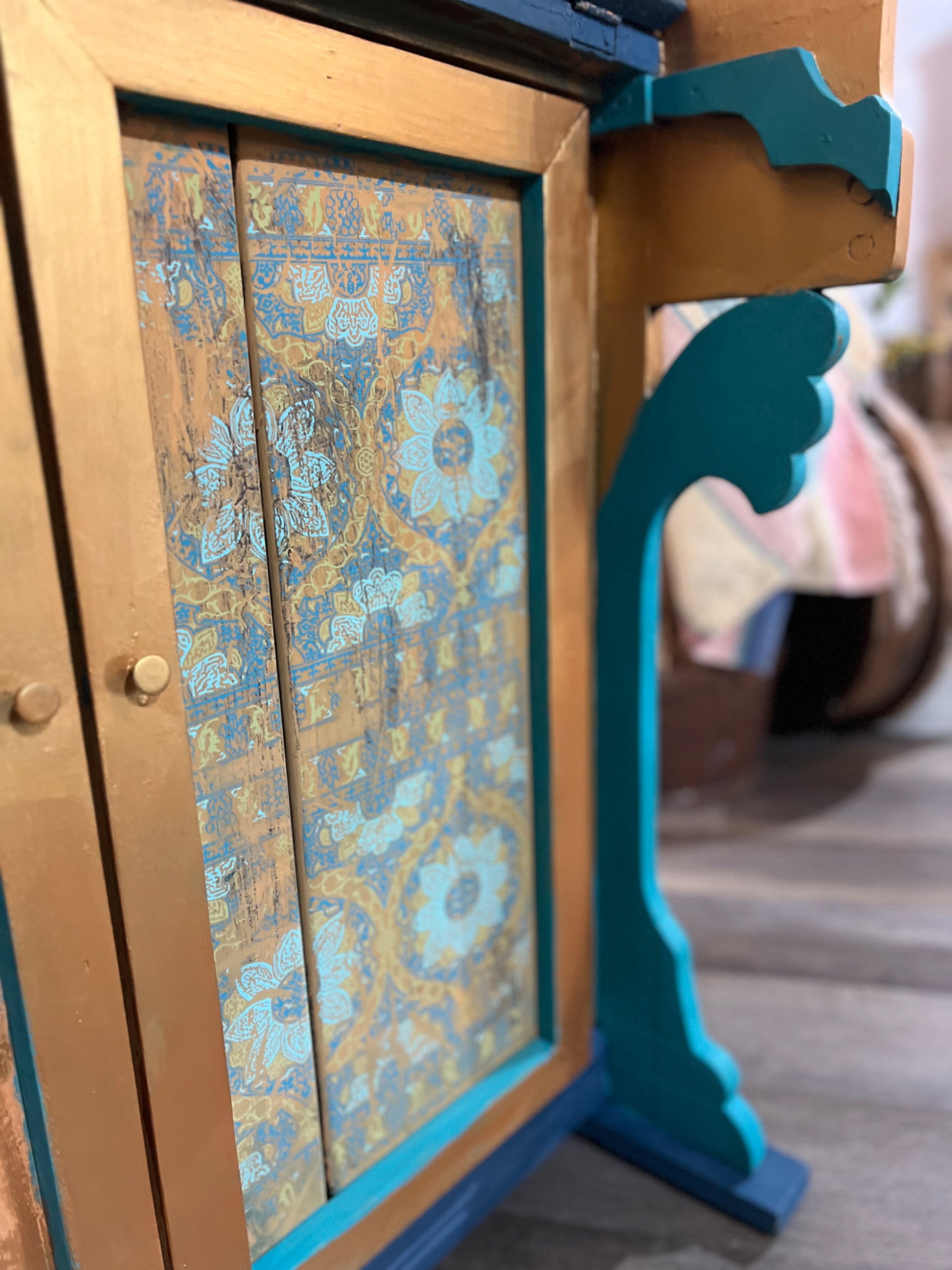 Custom Hand Painted & Handmade Vintage Pine Secretary