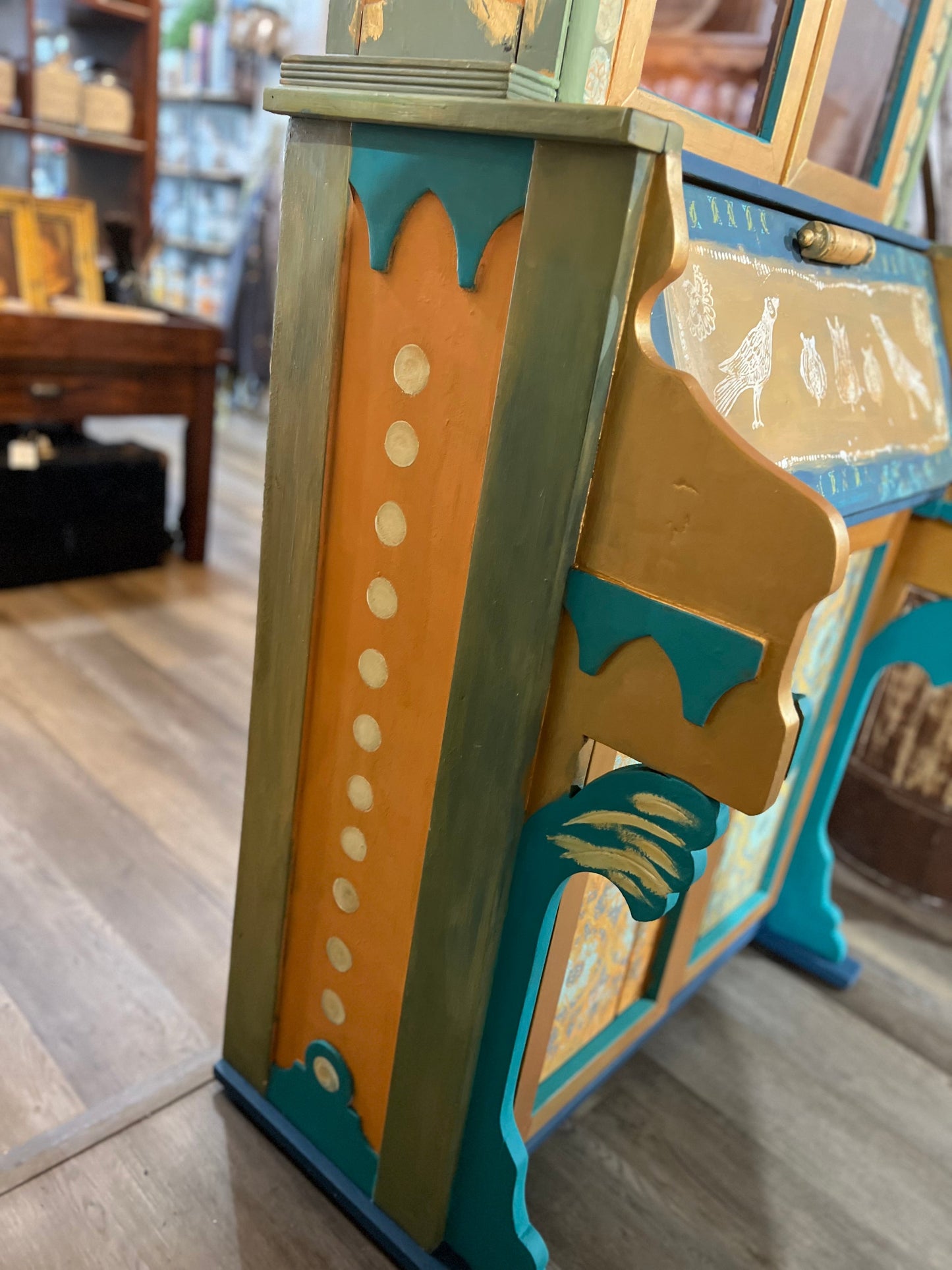 Custom Hand Painted & Handmade Vintage Pine Secretary