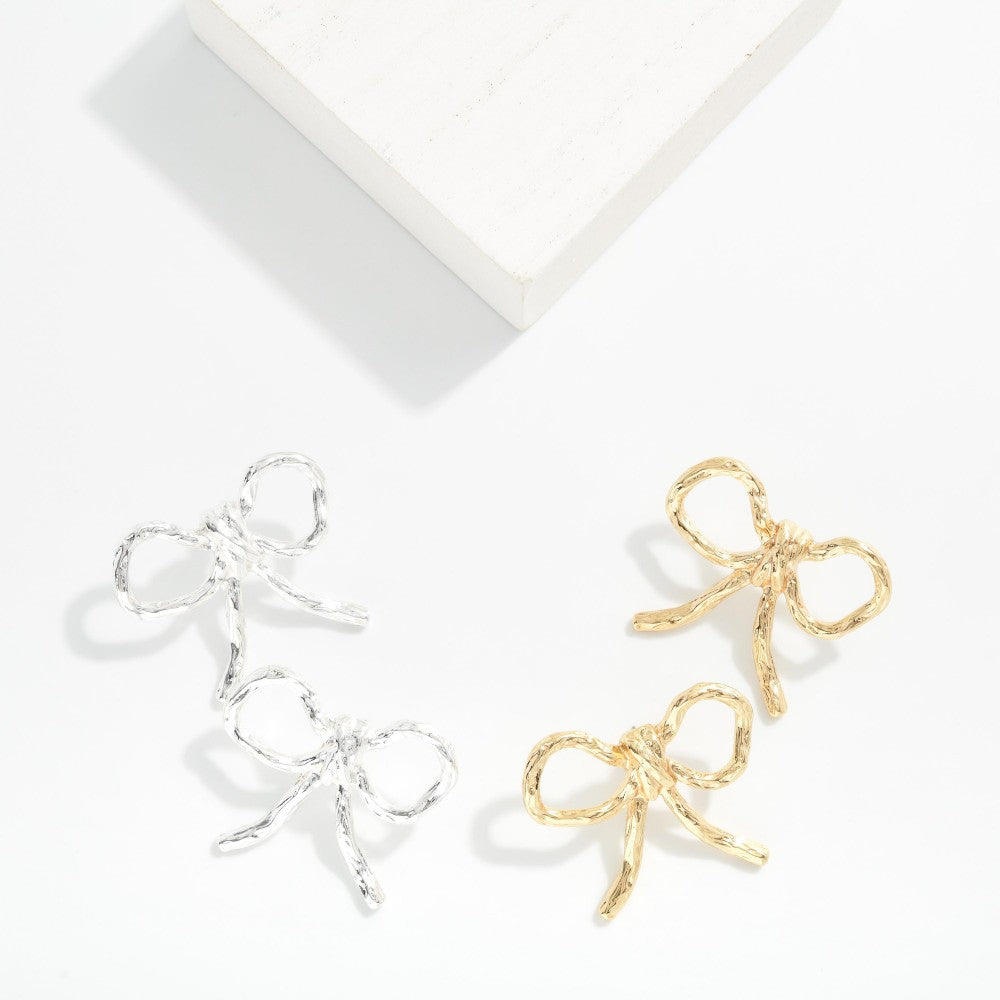 Metal Tone Bow Stud Earrings