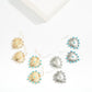 Metal Tone Ribbed Heart Drop Earrings Featuring Studded Rhinestones