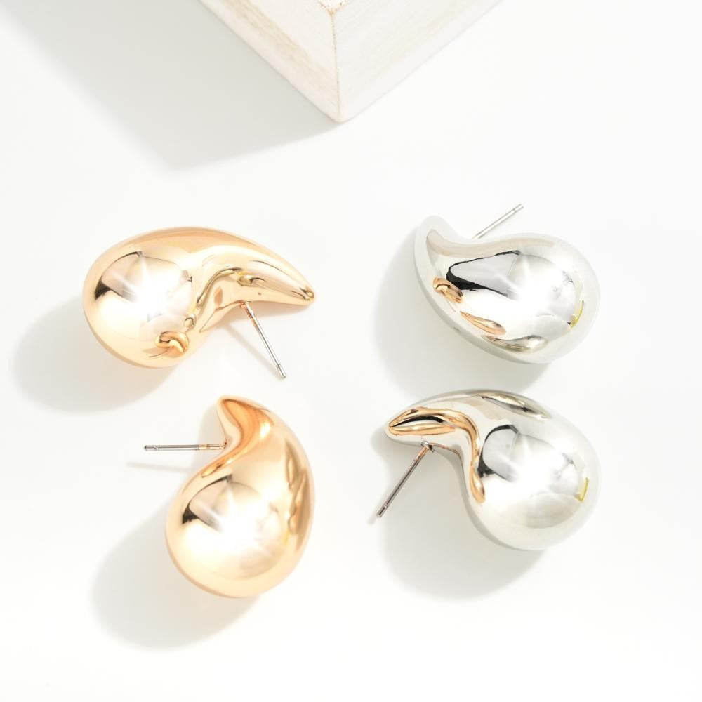 Metal Tone Teardrop Post Drop Earrings