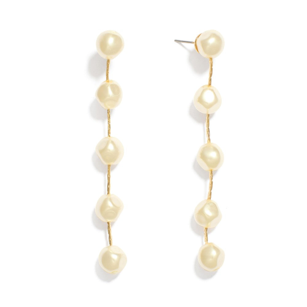 Pearl Beaded Cobra Chain Link Earrings Gold