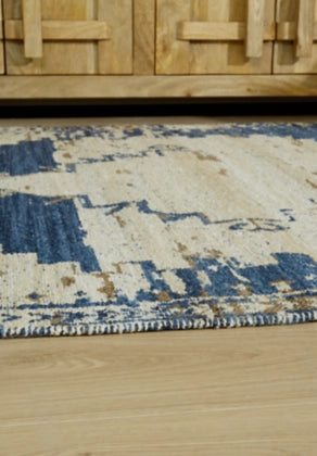 NEW! 5 x 7 Boho Blue/Brown/Camel Rug