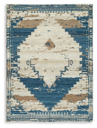 NEW! 5 x 7 Boho Blue/Brown/Camel Rug